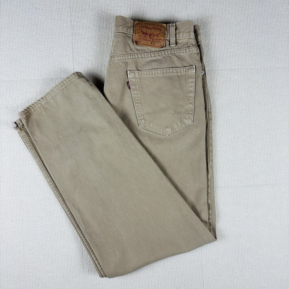 Vintage Levis 550 Jeans Mens 36x32 Tan Khaki Relaxed Tapered Red Tab Distressed